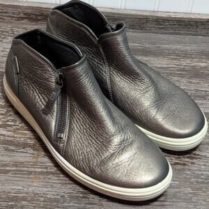 Ecco Women's Pewter Metallic Leather Comfort Ankle Booties Size 38